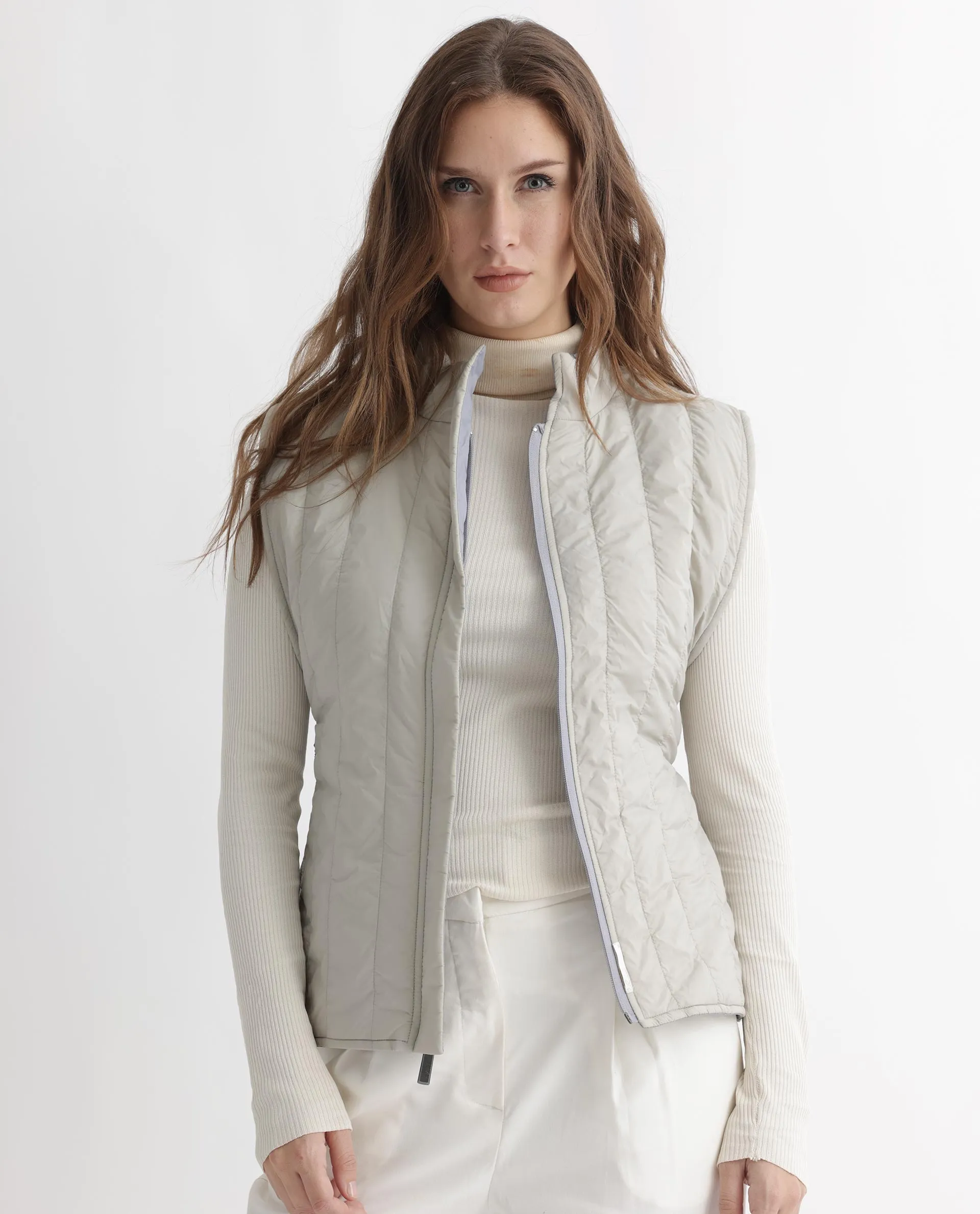 Beige Aurora Women Polyester Solid High Neck Jacket