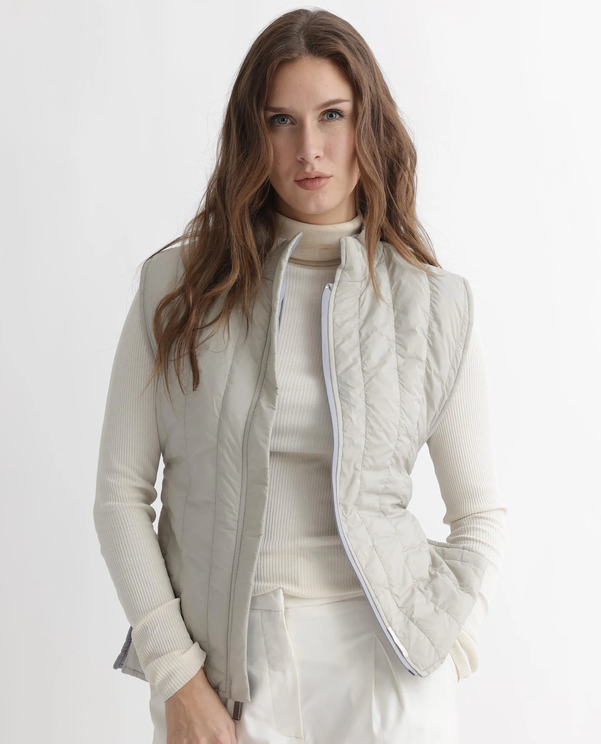 Beige Aurora Women Polyester Solid High Neck Jacket