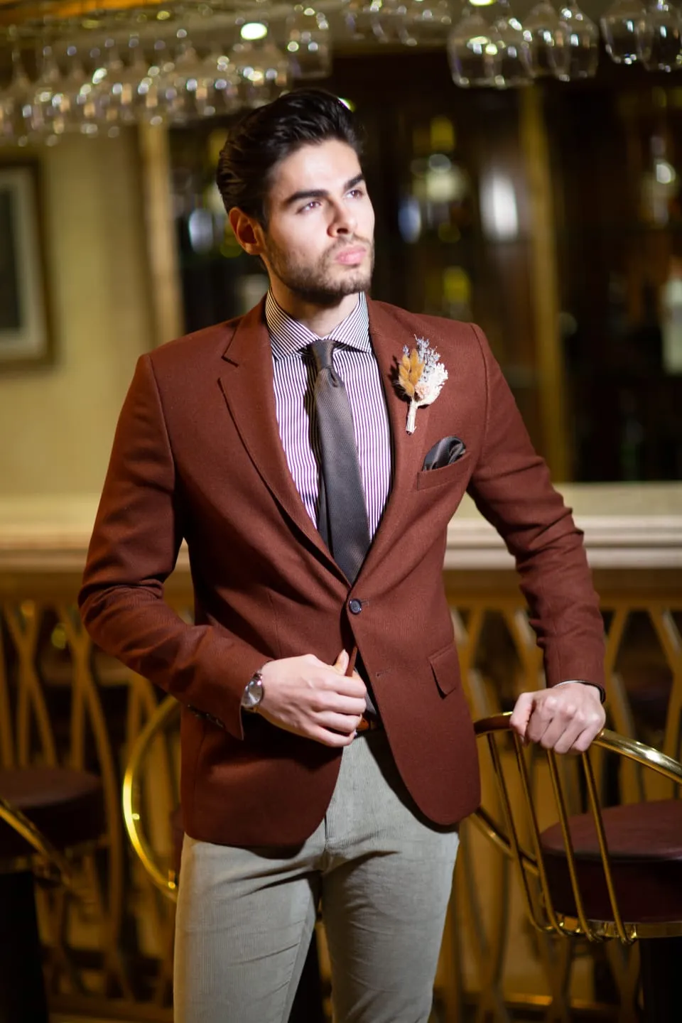 Belka Brown Slim-Fit Blazer