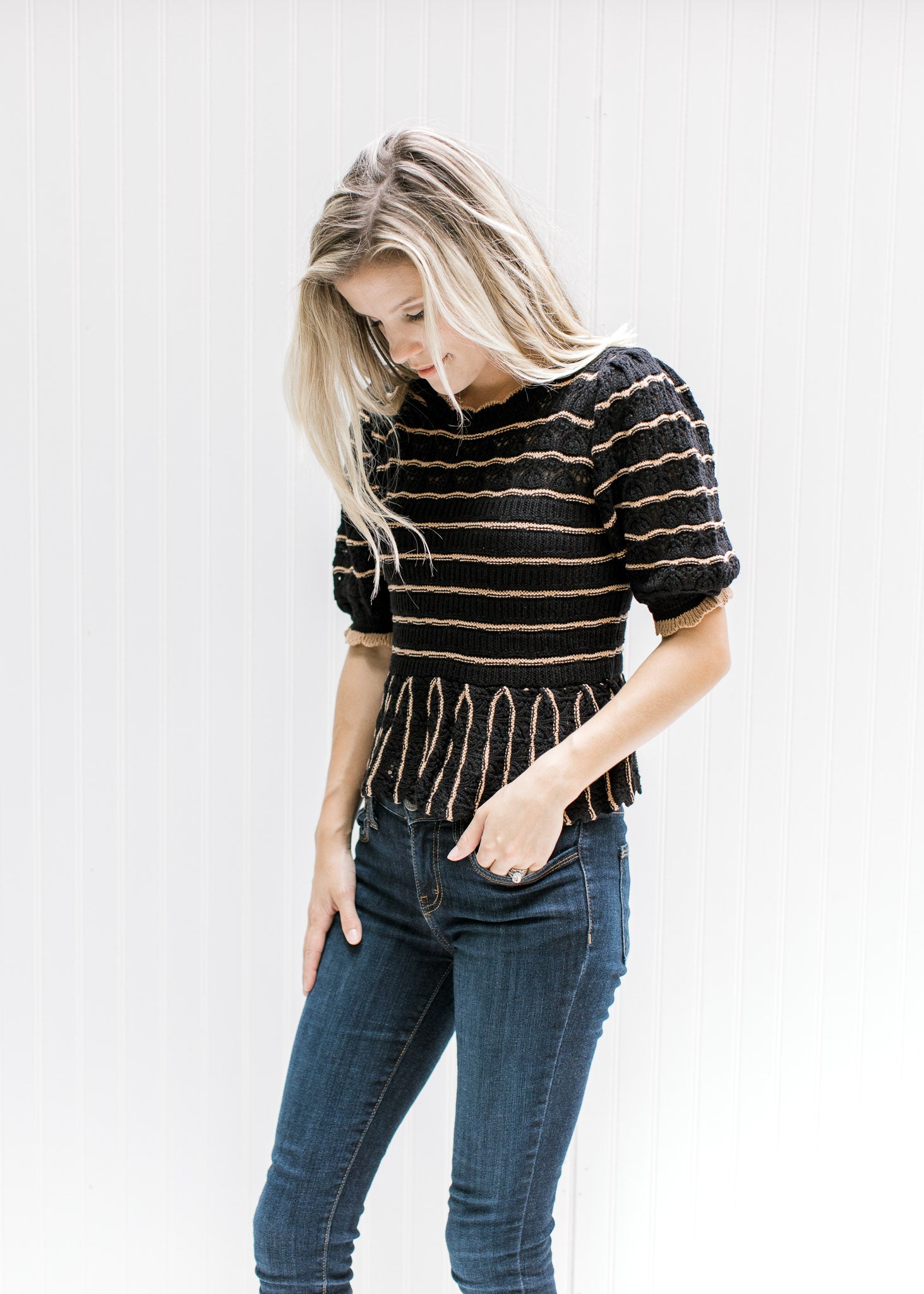 Black and Rust Short Sleeve Sweater