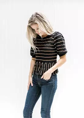 Black and Rust Short Sleeve Sweater