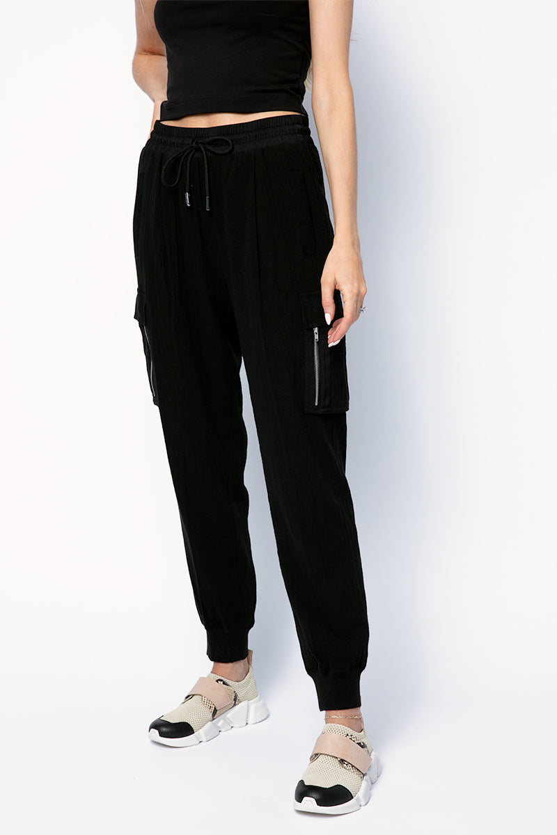 Black Cotton Gauze Cargo Pants