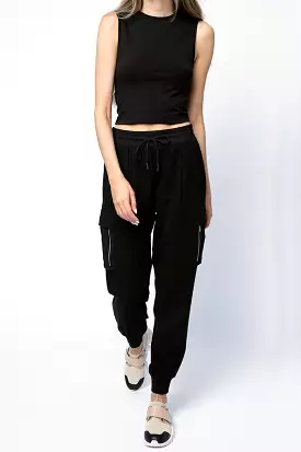 Black Cotton Gauze Cargo Pants