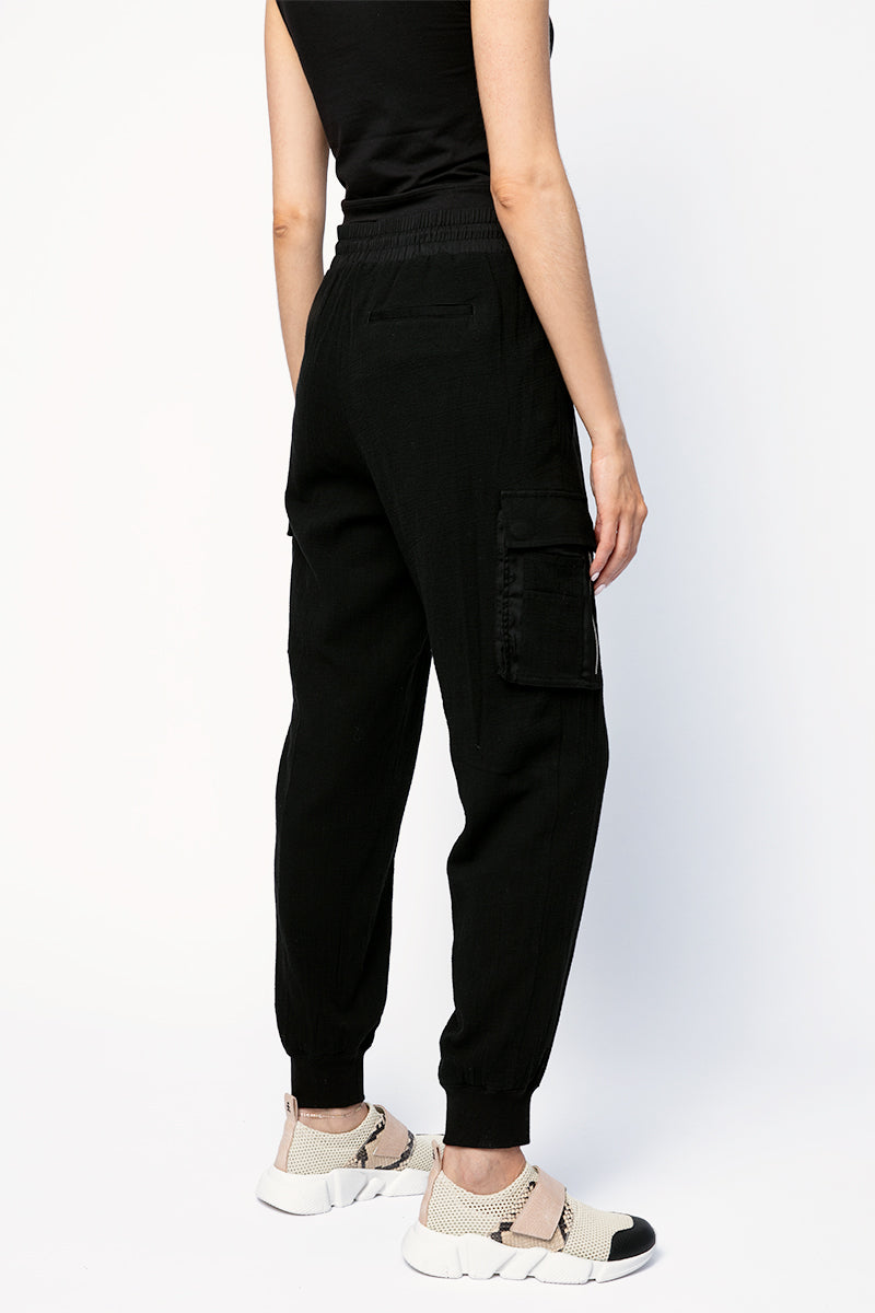 Black Cotton Gauze Cargo Pants