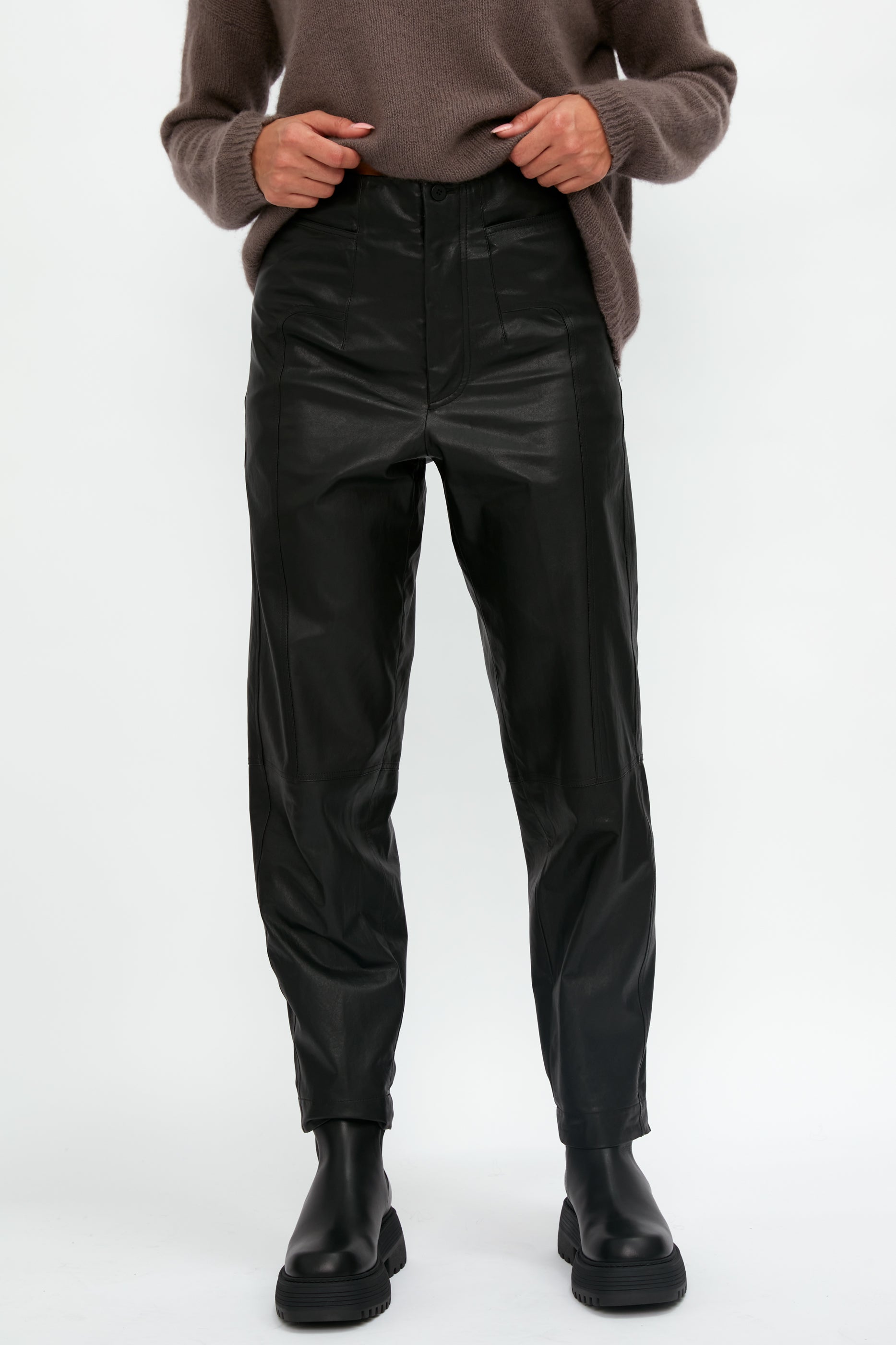 Black cropped leather pants