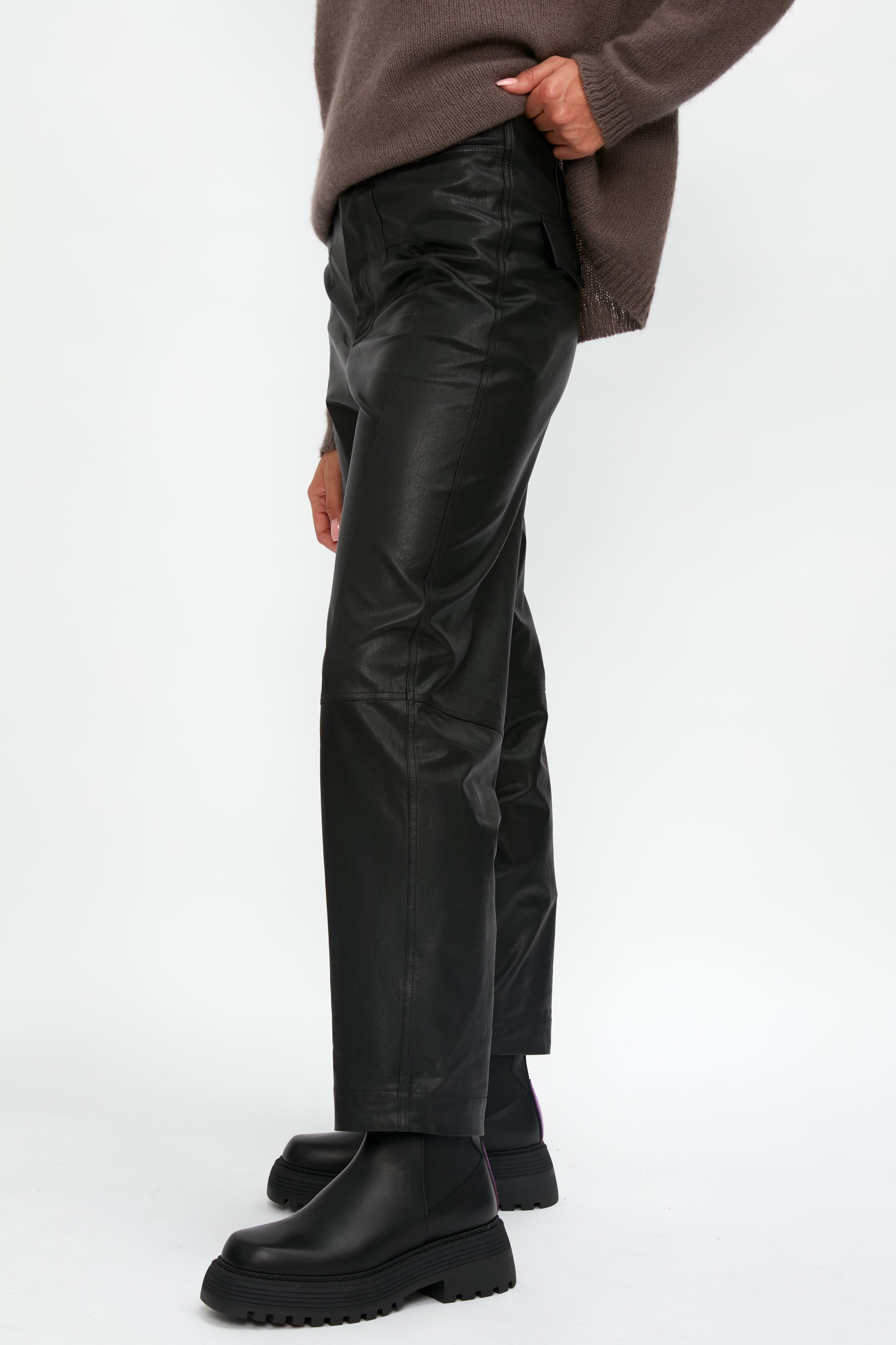 Black cropped leather pants