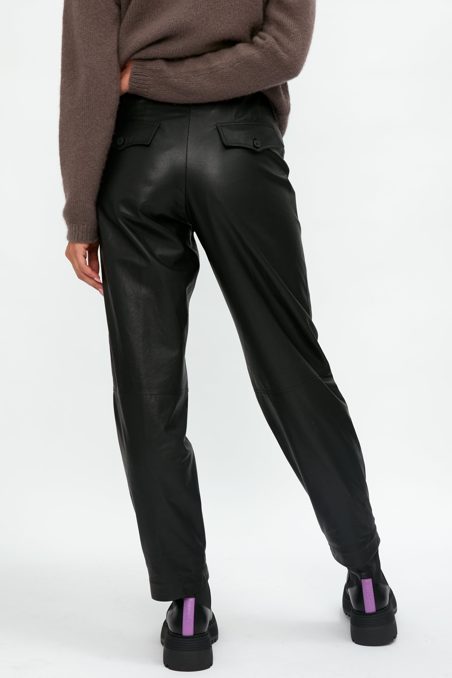 Black cropped leather pants