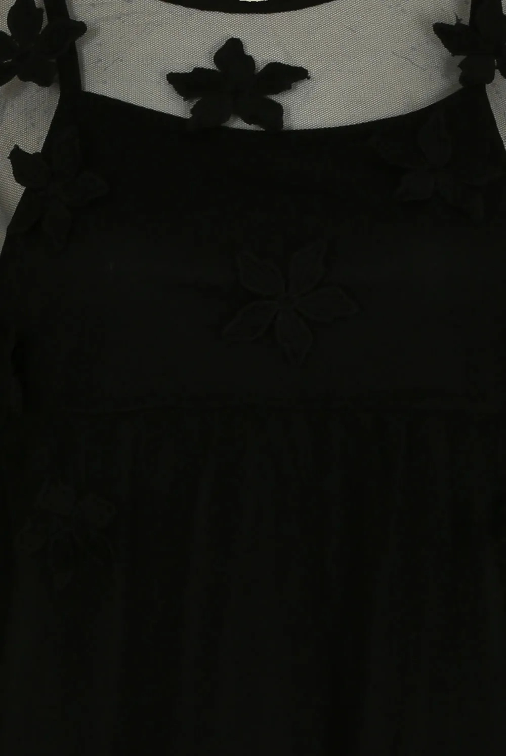 Black Flower Shift Dress Crocheted Netted