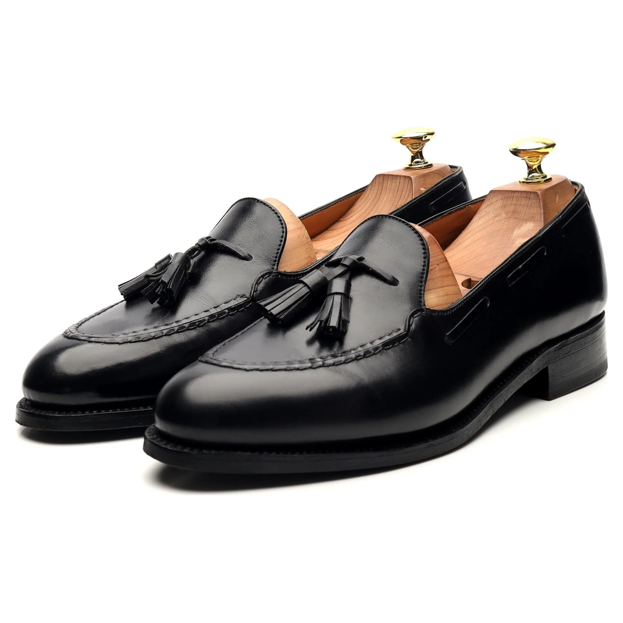 Black Leather Tassel Loafers UK 8.5 D 8