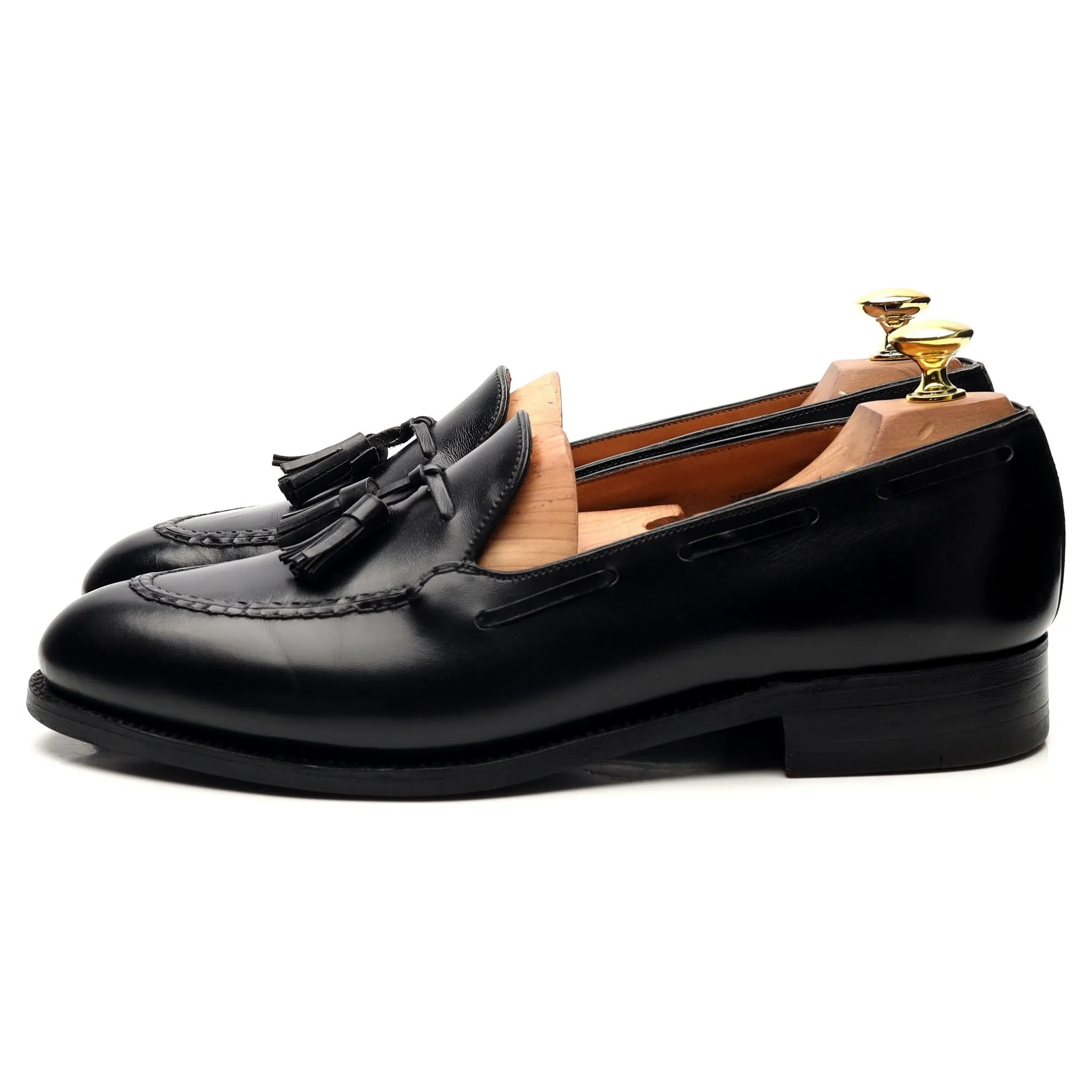 Black Leather Tassel Loafers UK 8.5 D 8