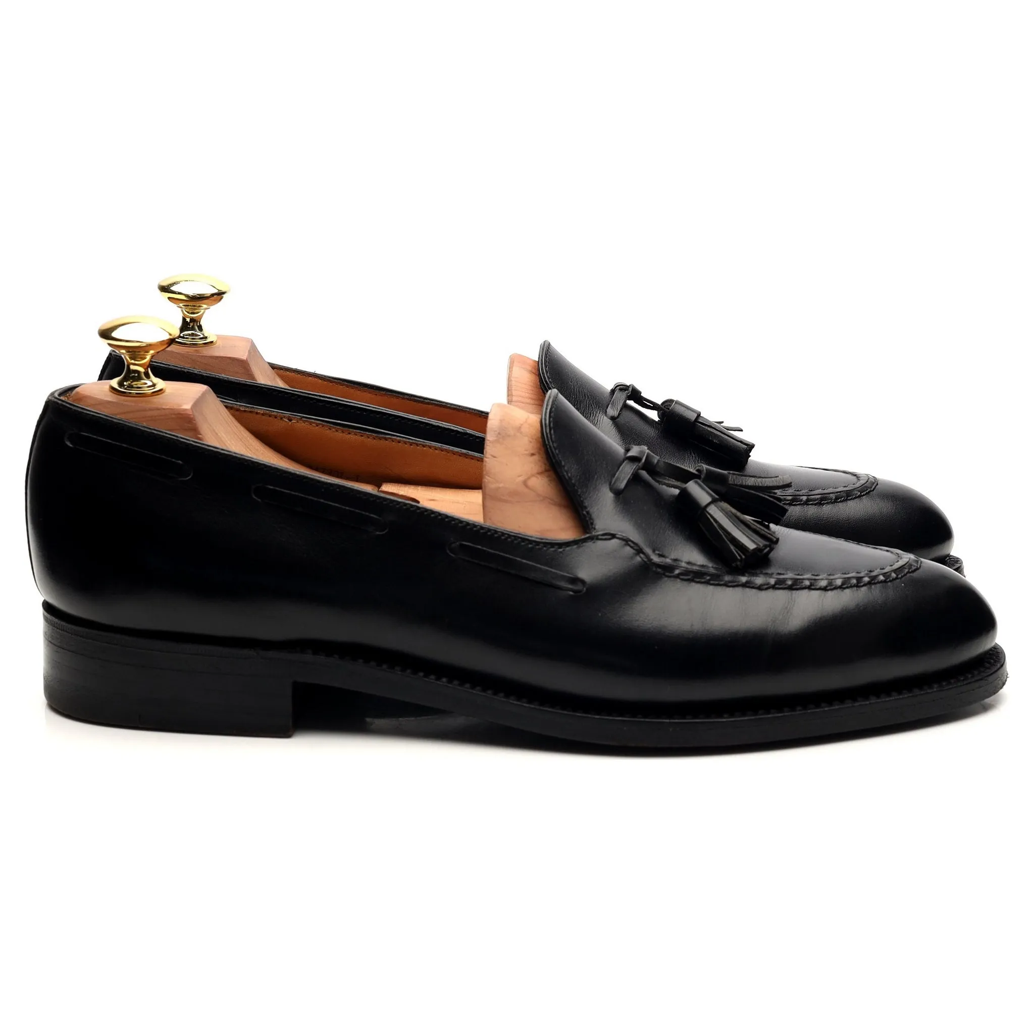 Black Leather Tassel Loafers UK 8.5 D 8