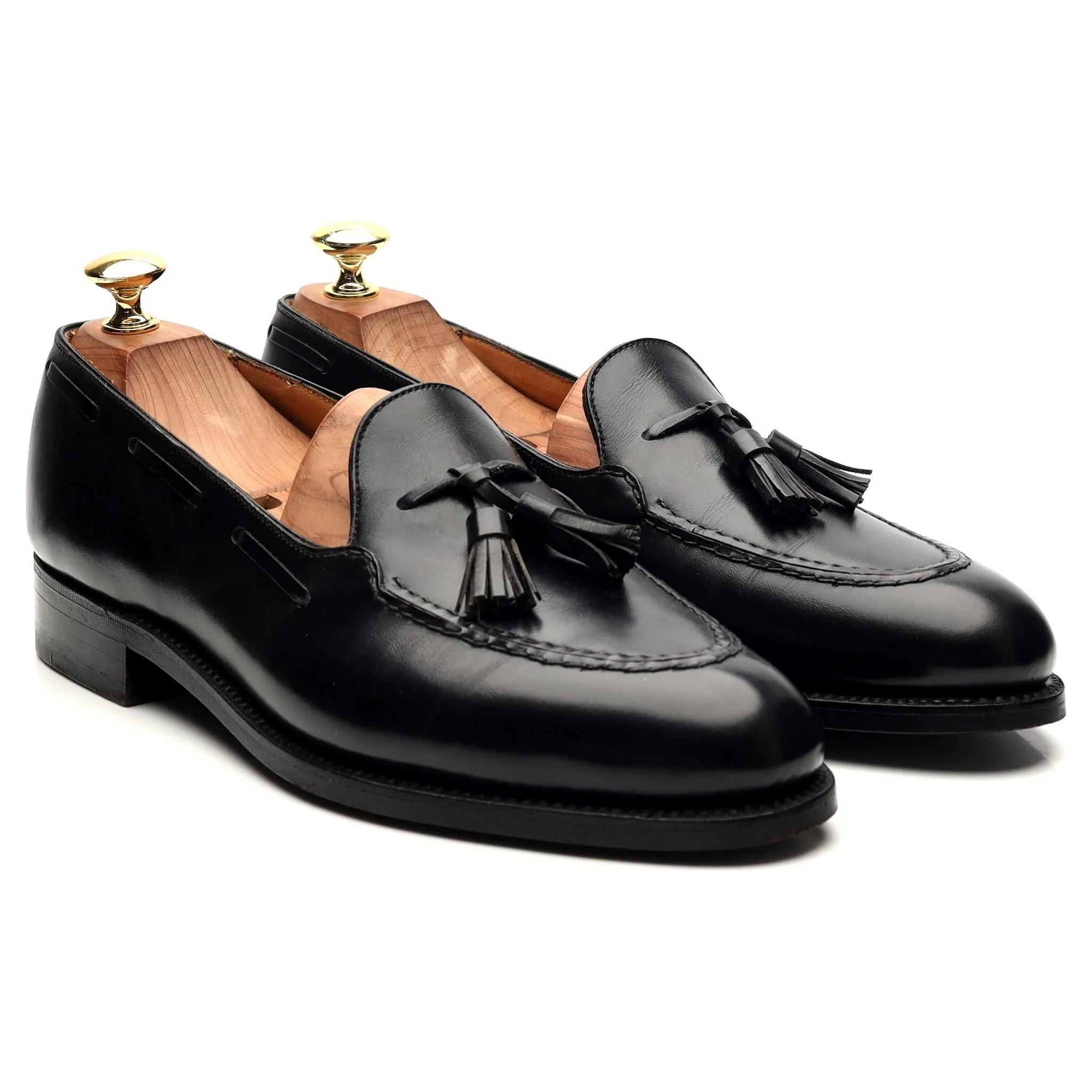 Black Leather Tassel Loafers UK 8.5 D 8