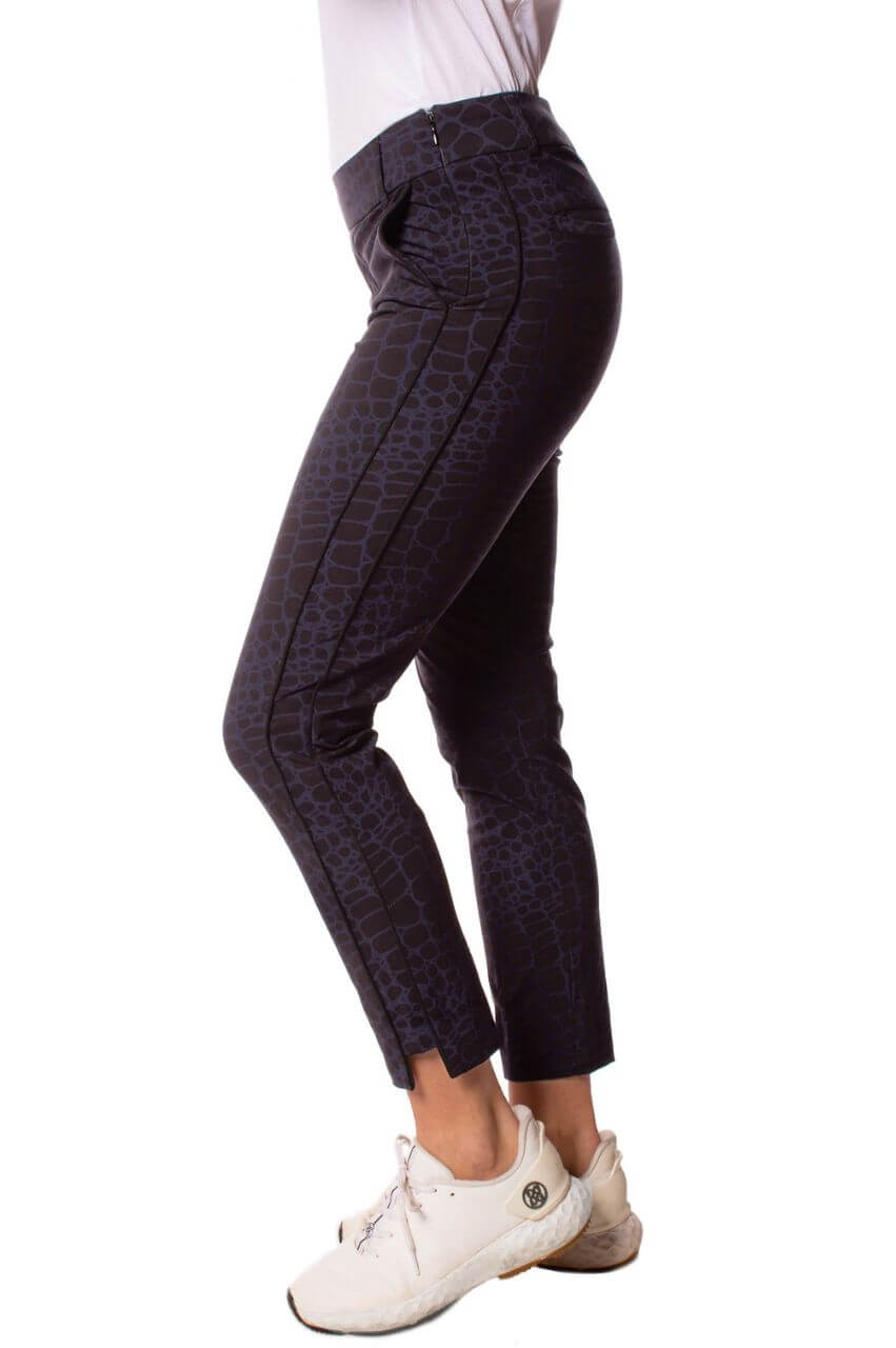 Black/Navy Snake Print Stretch Ankle Pants