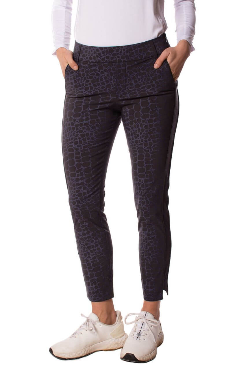 Black/Navy Snake Print Stretch Ankle Pants