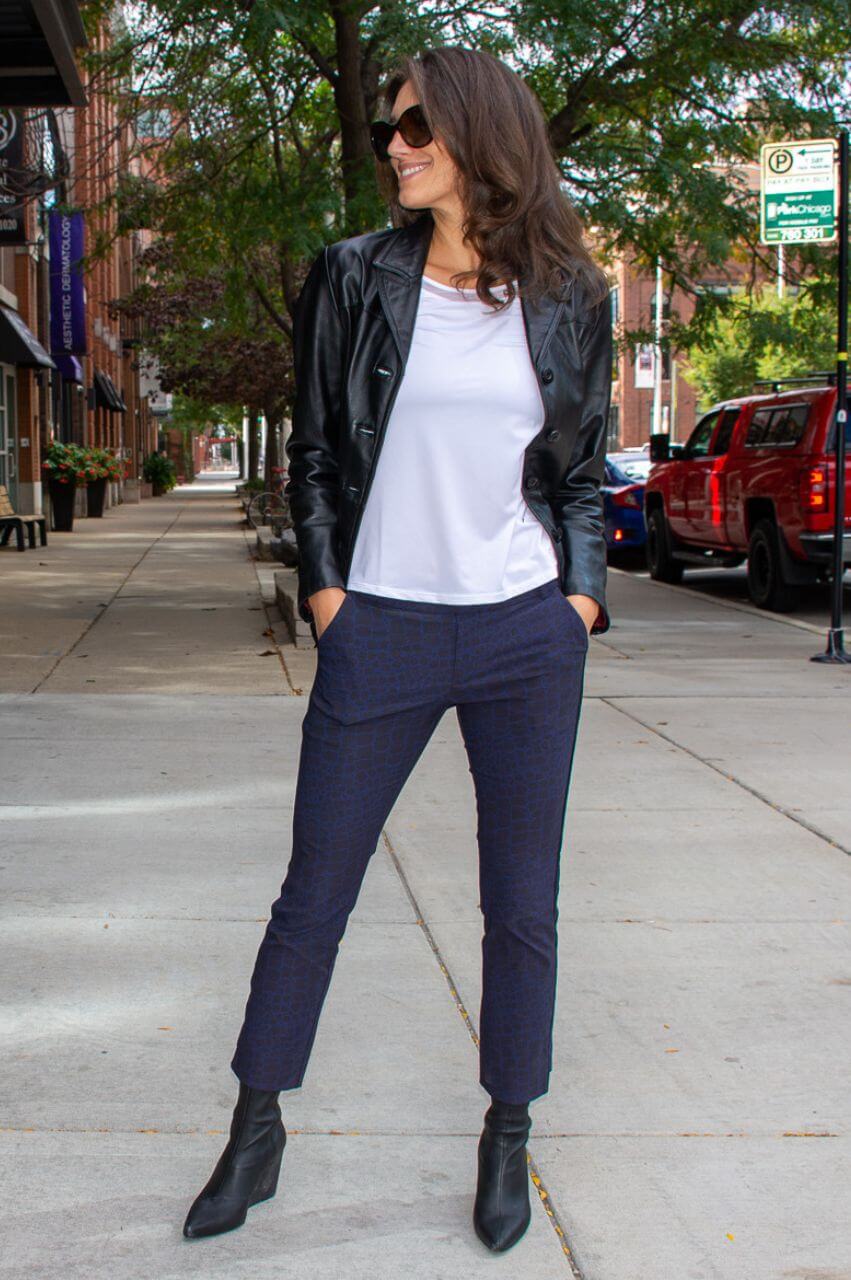 Black/Navy Snake Print Stretch Ankle Pants