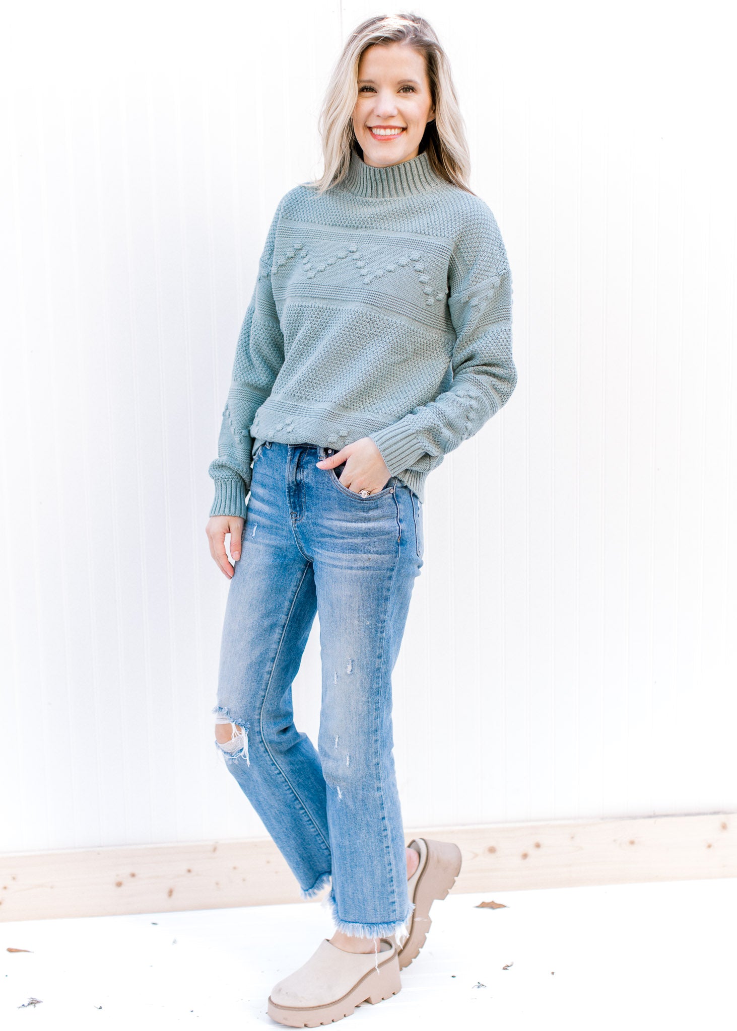 Blue Haze Pom Pom Sweater