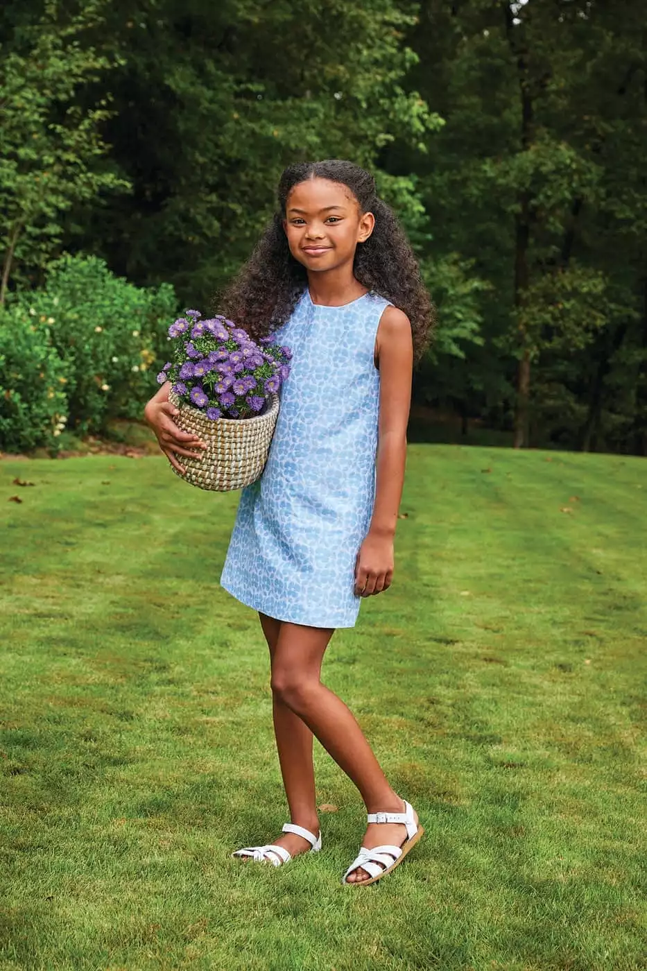 Blue Jacquard Shift Dress