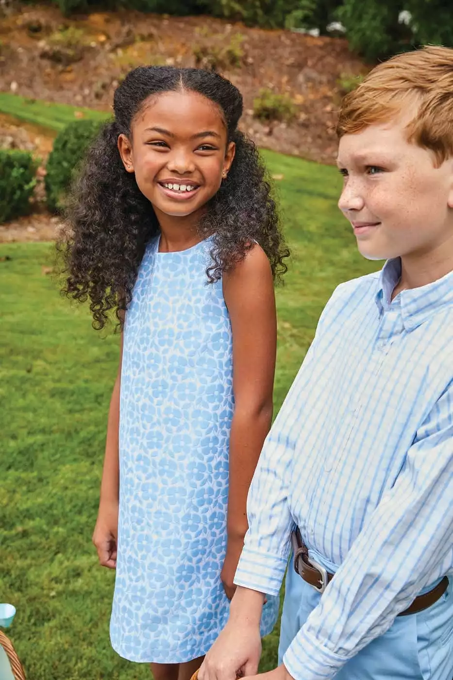 Blue Jacquard Shift Dress