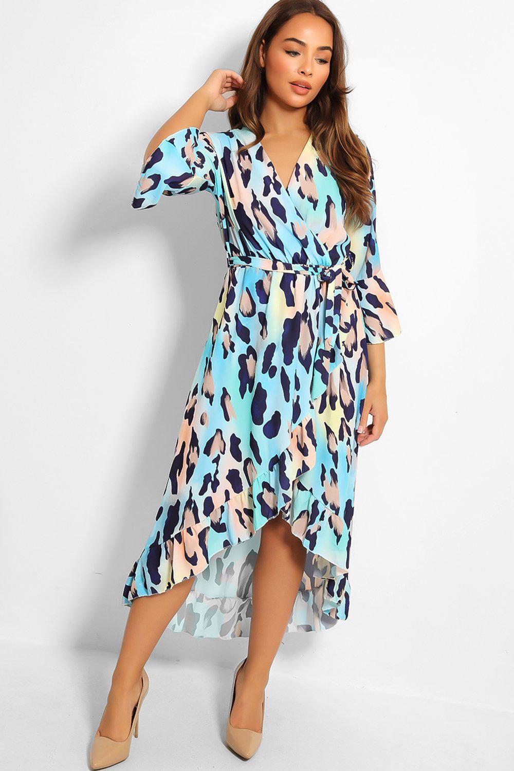 Blue Leopard Print Wrap Dress