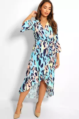 Blue Leopard Print Wrap Dress