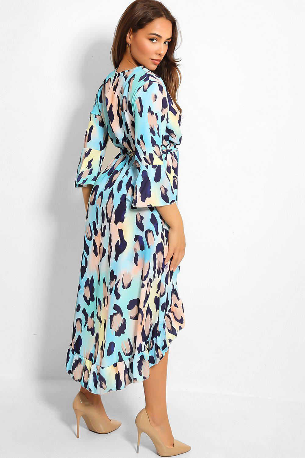 Blue Leopard Print Wrap Dress