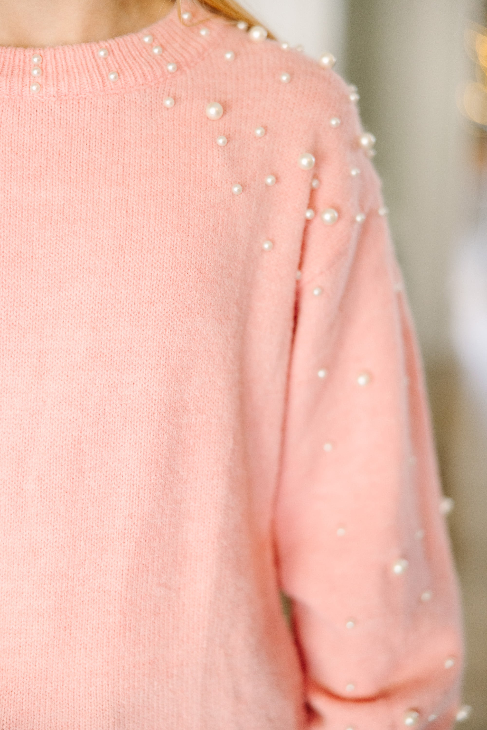 Blush Pink Pearl Studded Sweater for Girls