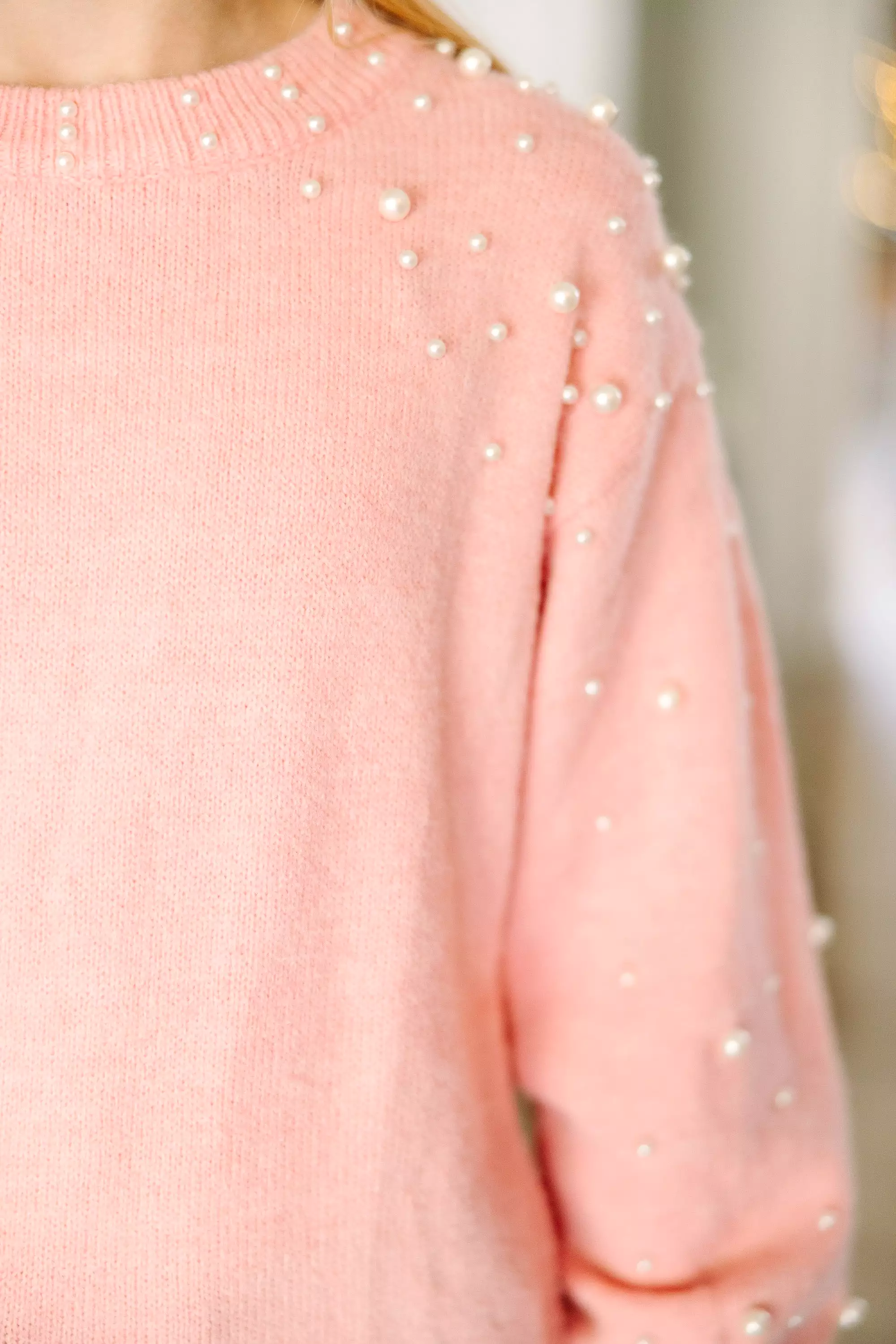 Blush Pink Pearl Studded Sweater for Girls