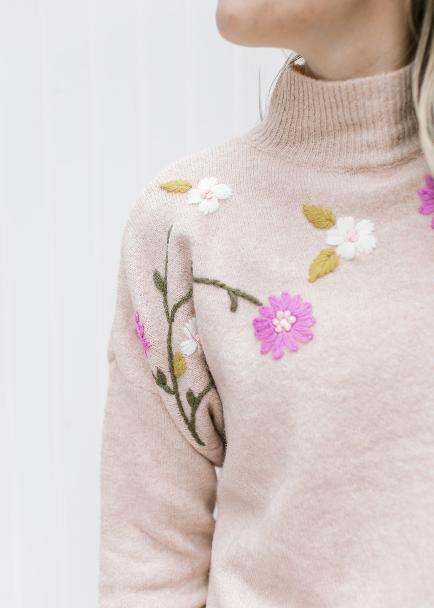 Blush Sweater with Floral Pattern