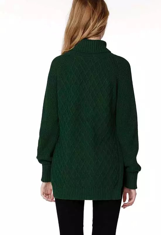 Bobi - Hunter Green Raglan Turtleneck Sweater