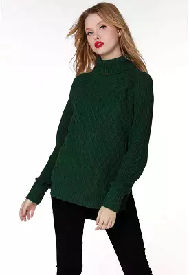 Bobi - Hunter Green Raglan Turtleneck Sweater