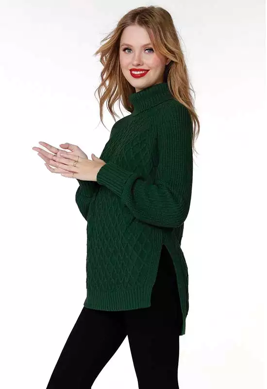 Bobi - Hunter Green Raglan Turtleneck Sweater