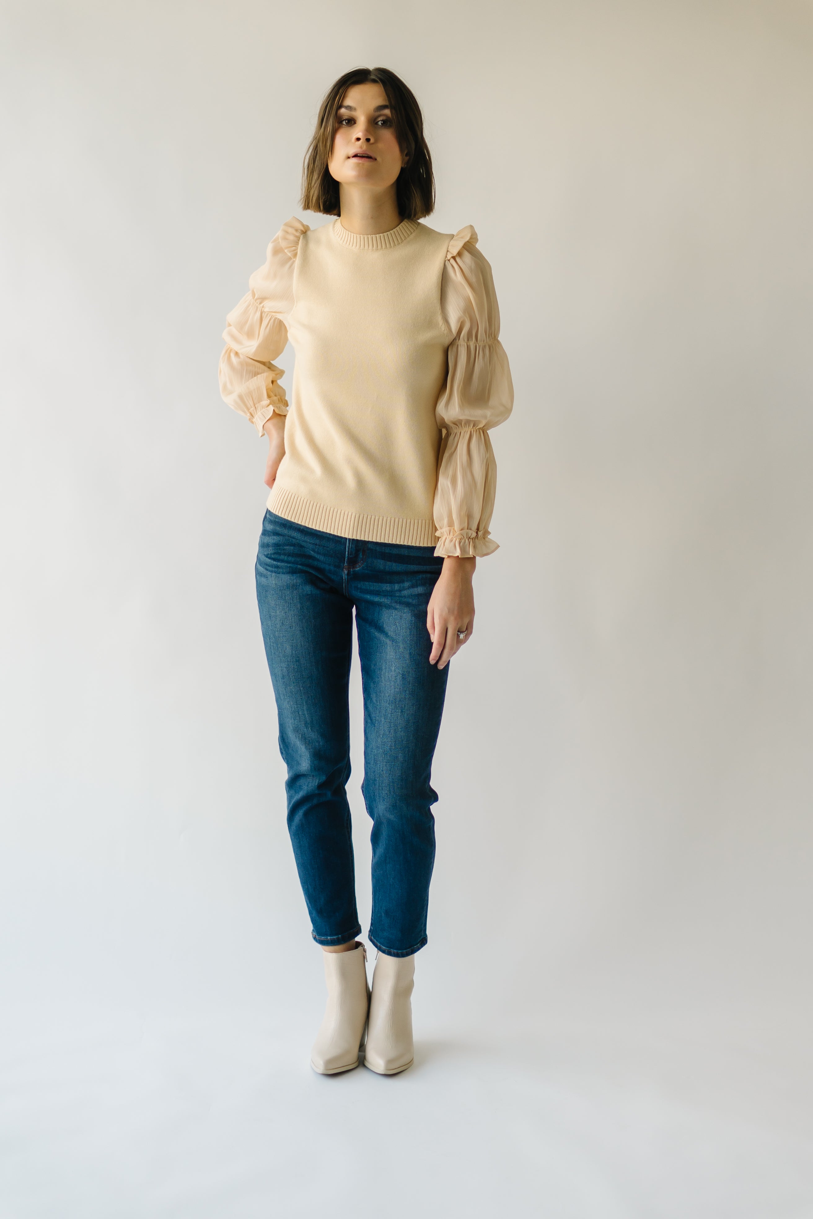 Bontra Ruffle Sleeve Sweater Beige