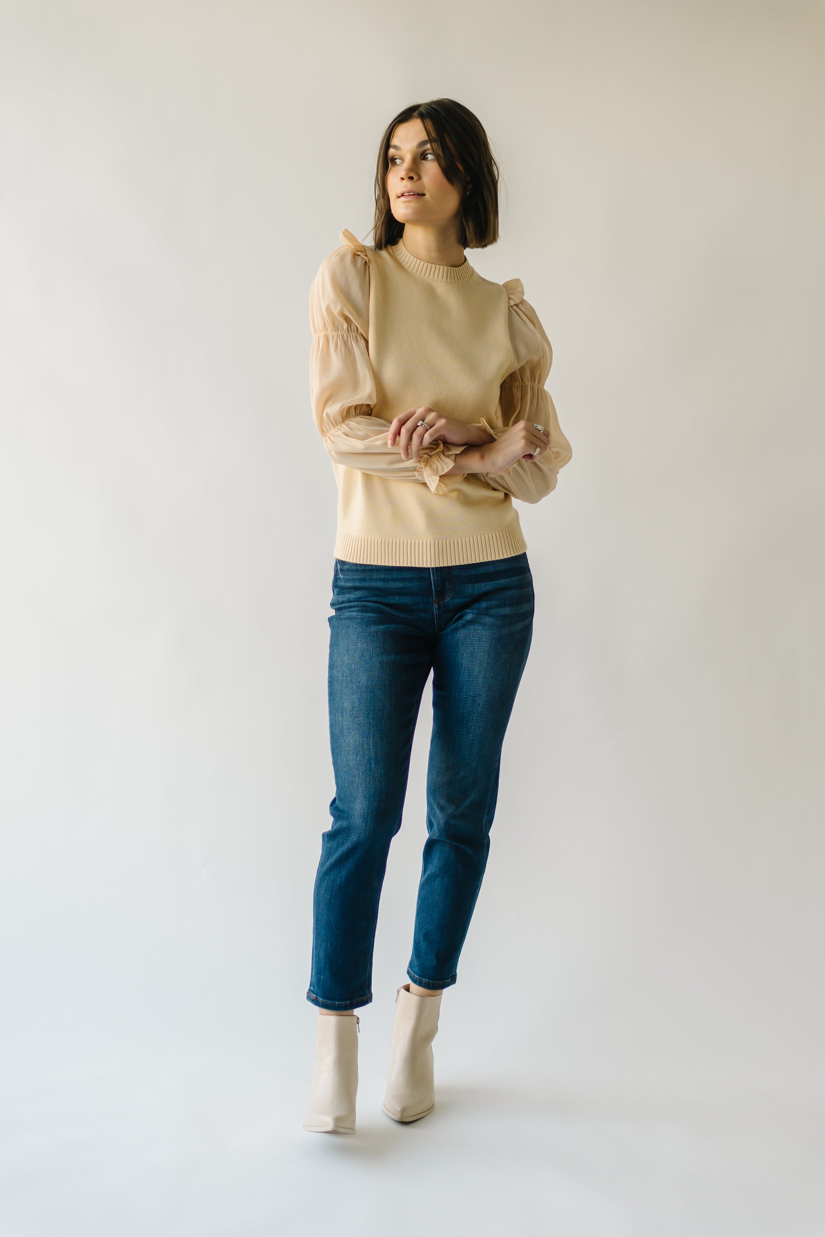 Bontra Ruffle Sleeve Sweater Beige