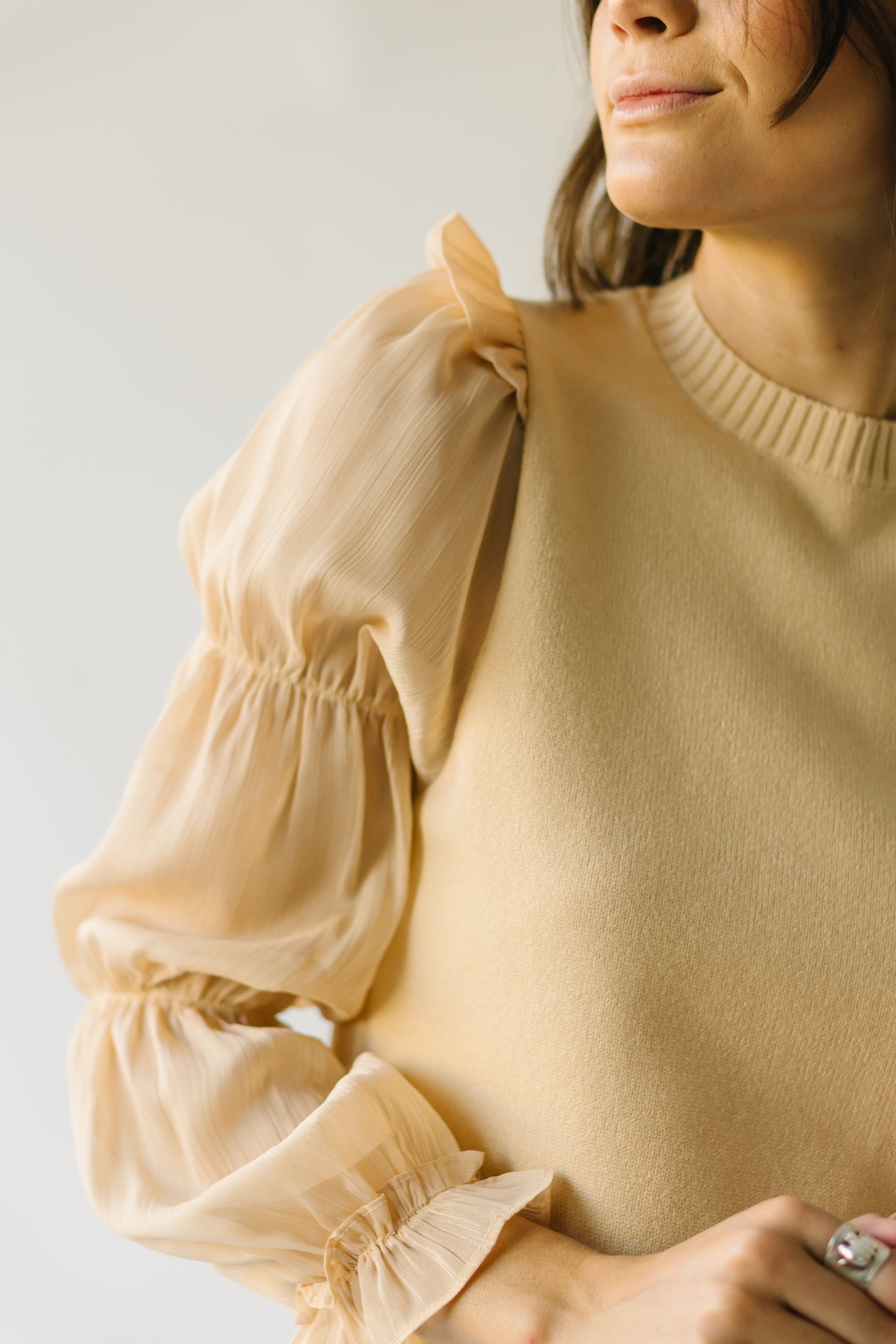 Bontra Ruffle Sleeve Sweater Beige