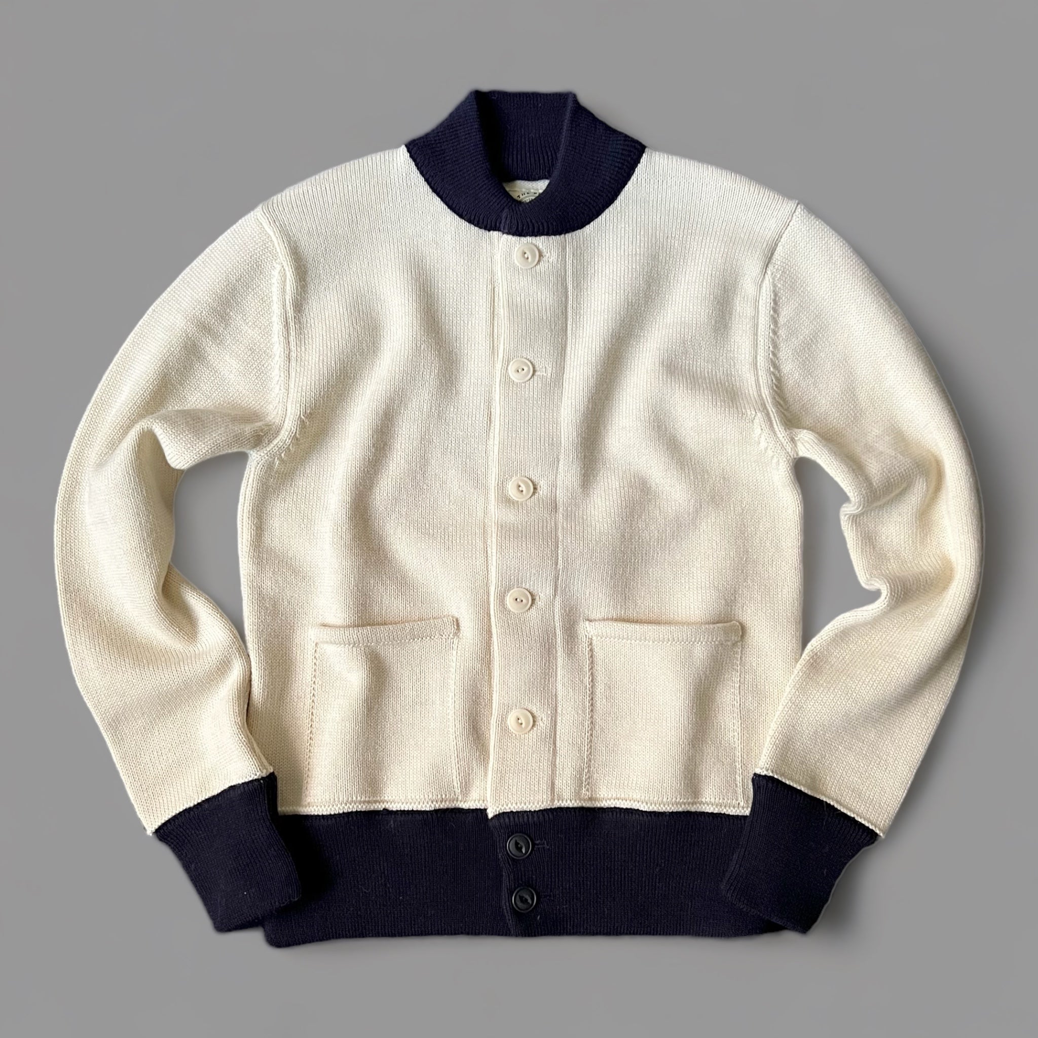 Brig 2 Cardigan - Ecru/Navy Trim