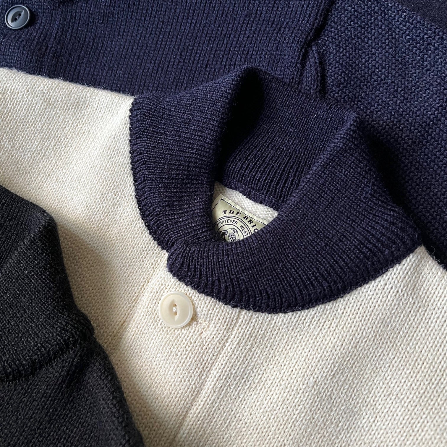 Brig 2 Cardigan - Ecru/Navy Trim