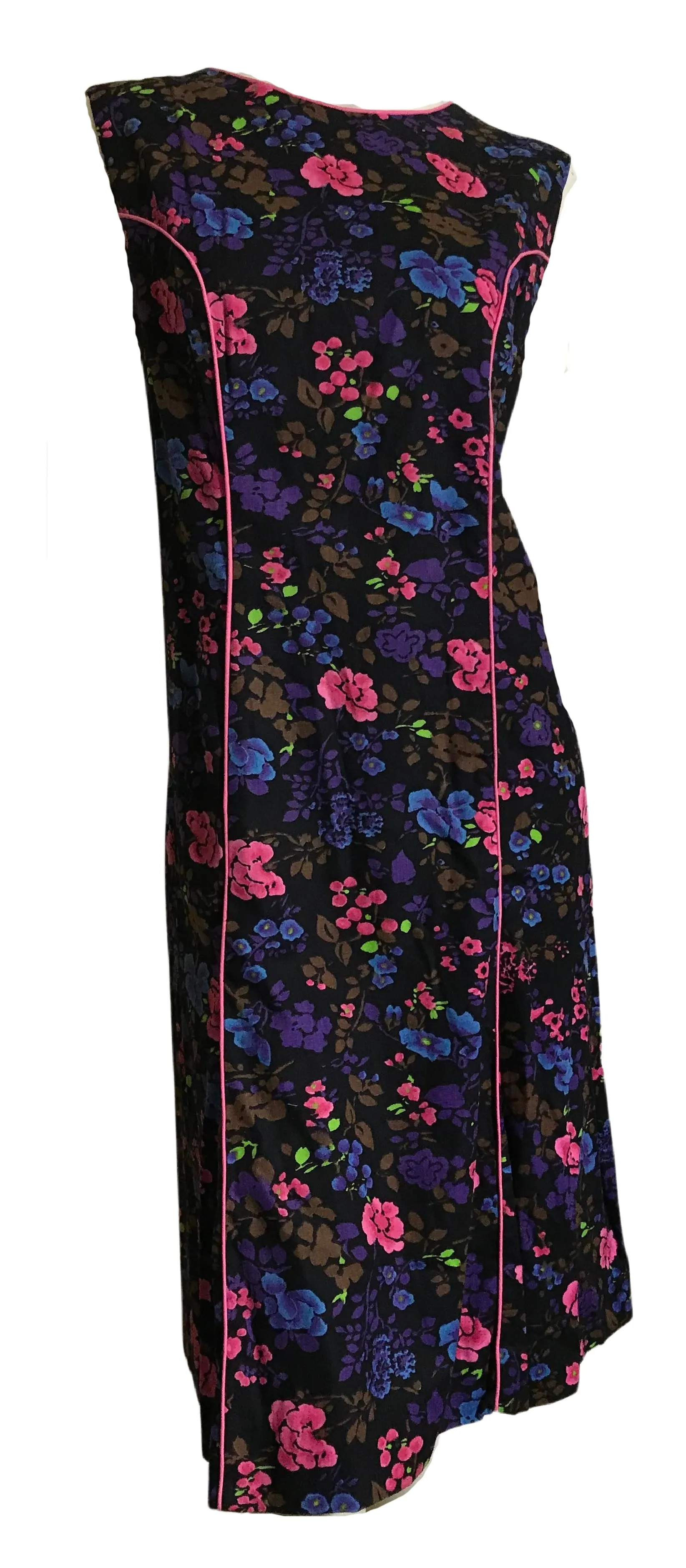 Vintage Blue Pink Floral Shift Dress with Back Cut Outs from the 1960s