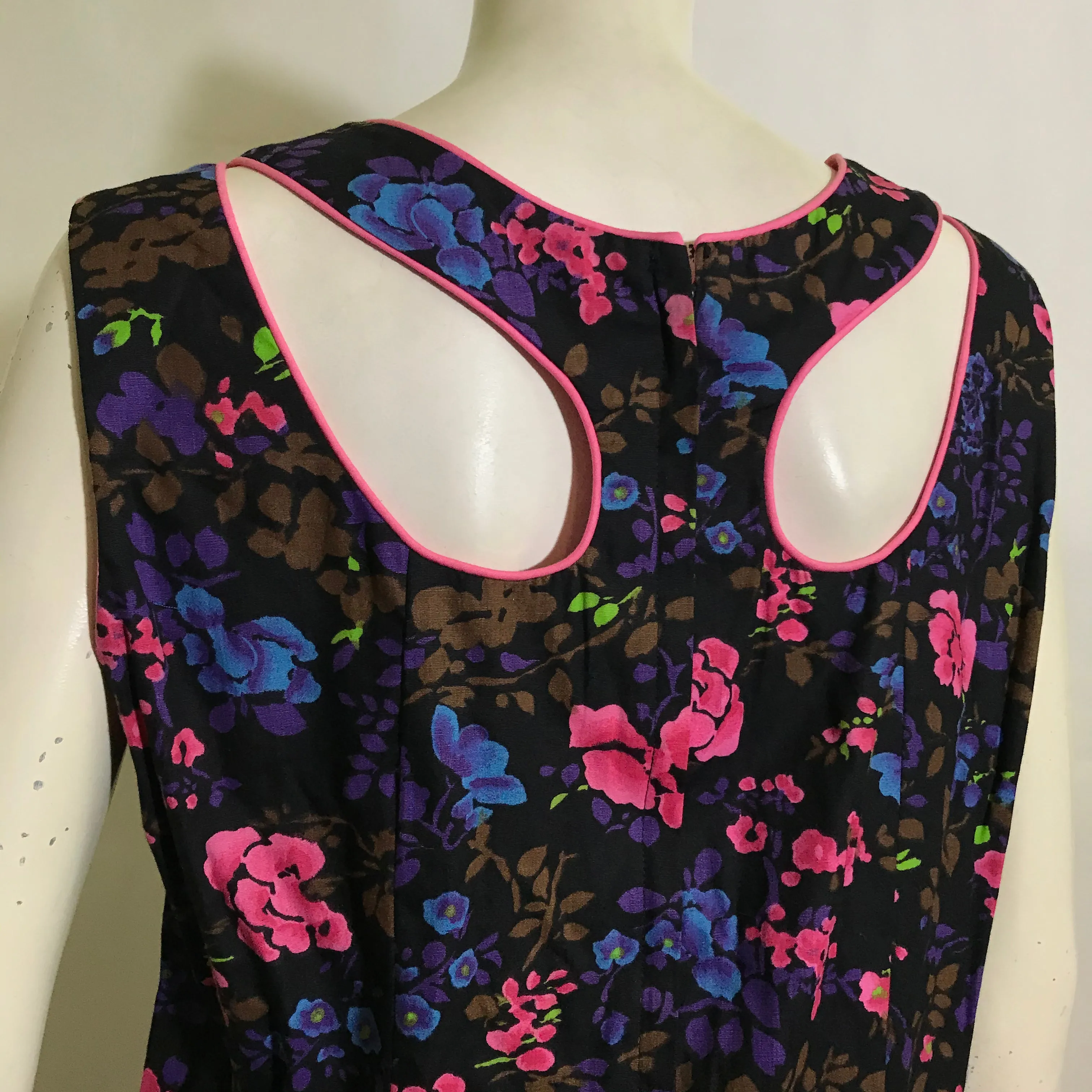 Vintage Blue Pink Floral Shift Dress with Back Cut Outs from the 1960s