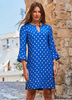 Chic Blue Metallic Spot Keyhole Shift Dress by Sosandar | Look Again