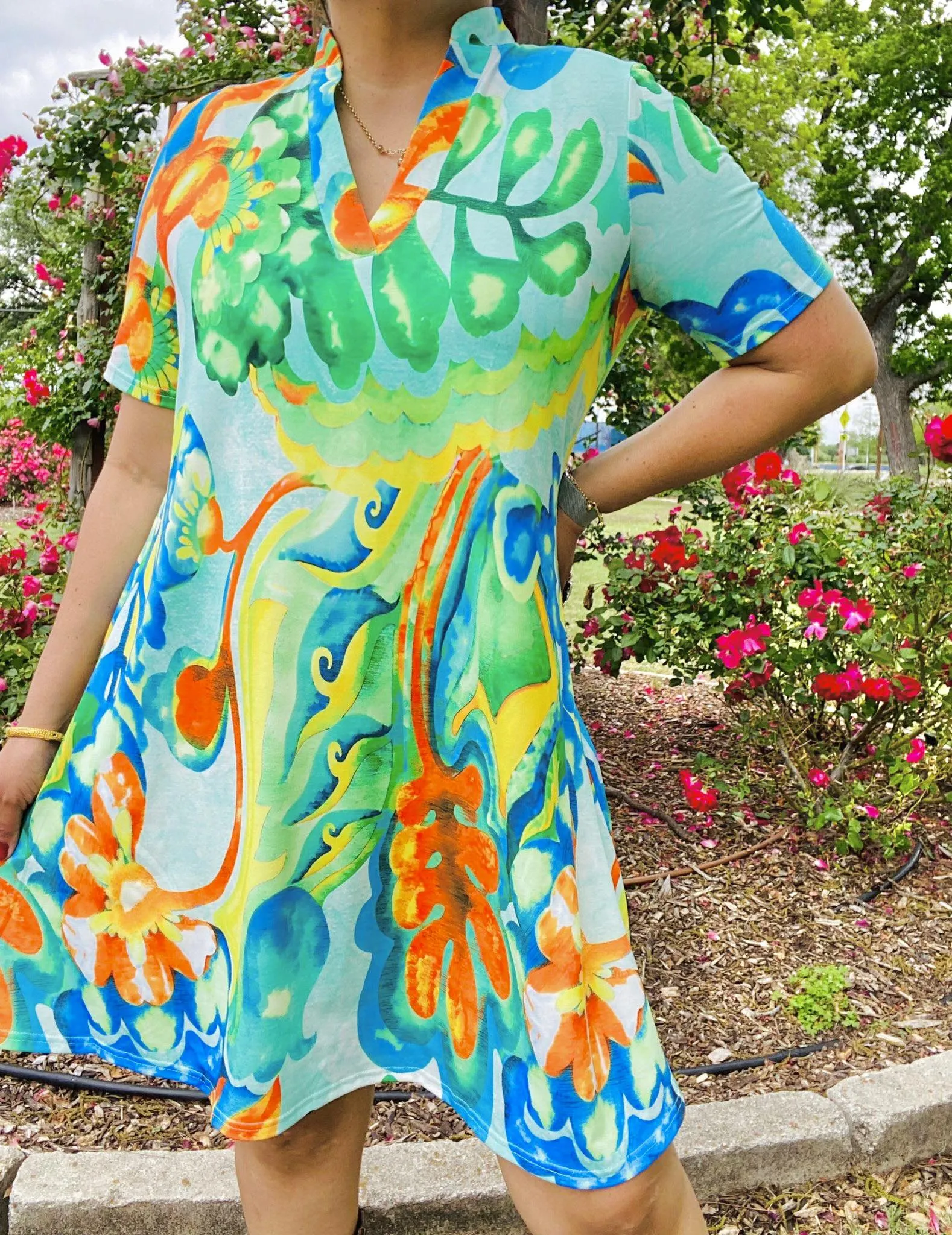 Bright printed v-neck dress