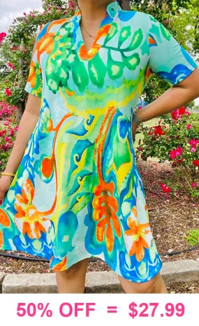 Bright printed v-neck dress