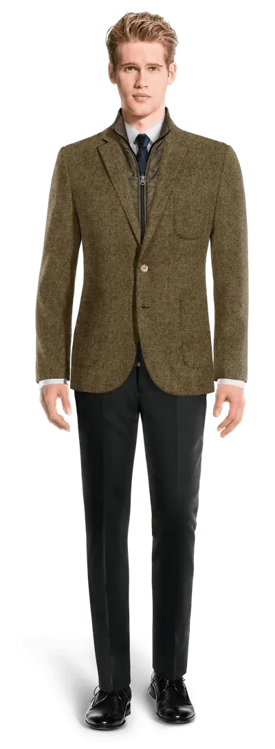 Brown Donegal Tweed Slim Fit Blazer