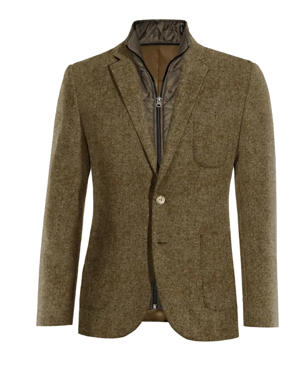 Brown Donegal Tweed Slim Fit Blazer