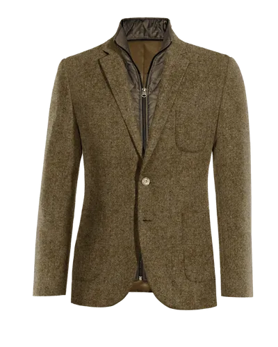 Brown Donegal Tweed Slim Fit Blazer