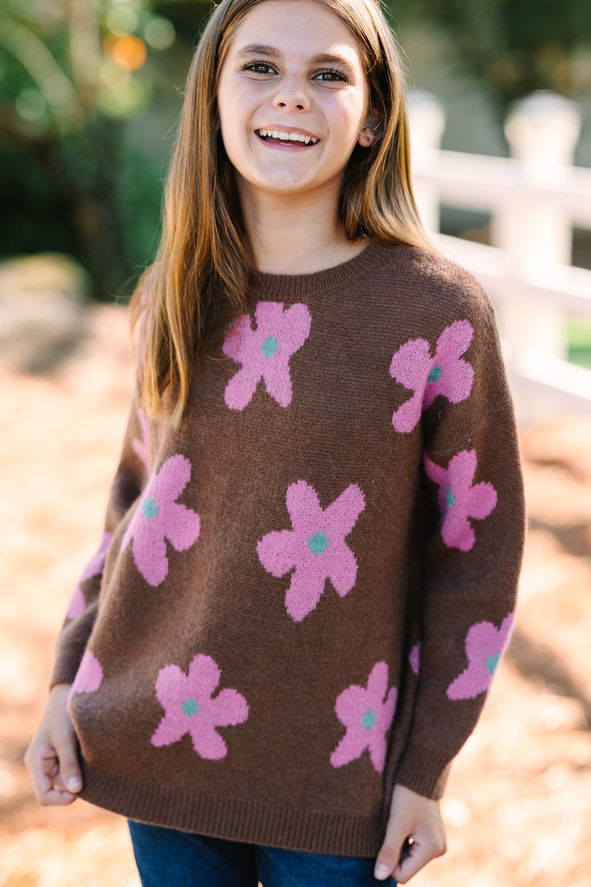 Brown Floral Sweater for Girls - Feel the Fun