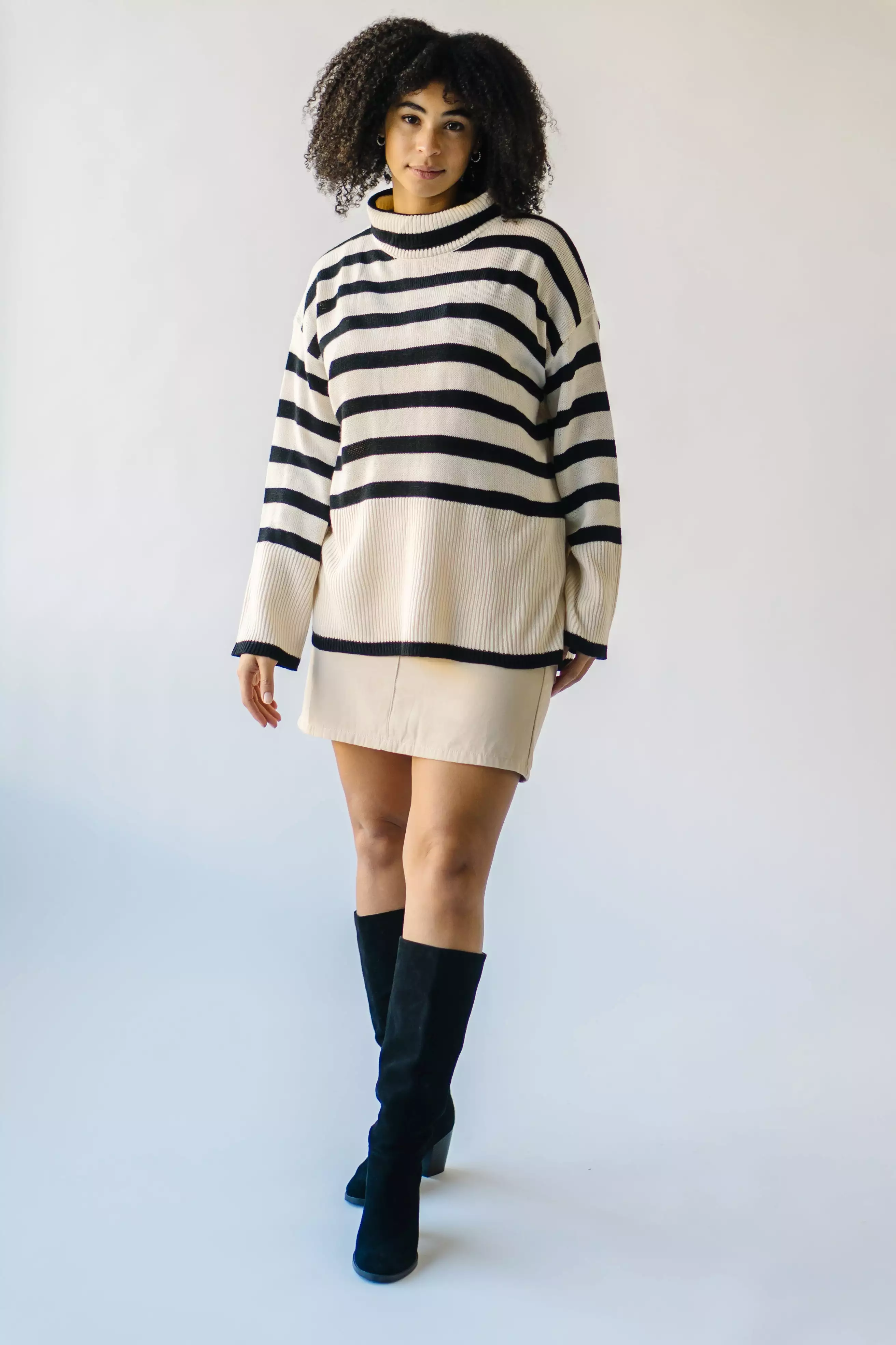 Bryson Striped Turtleneck Sweater Cream Black