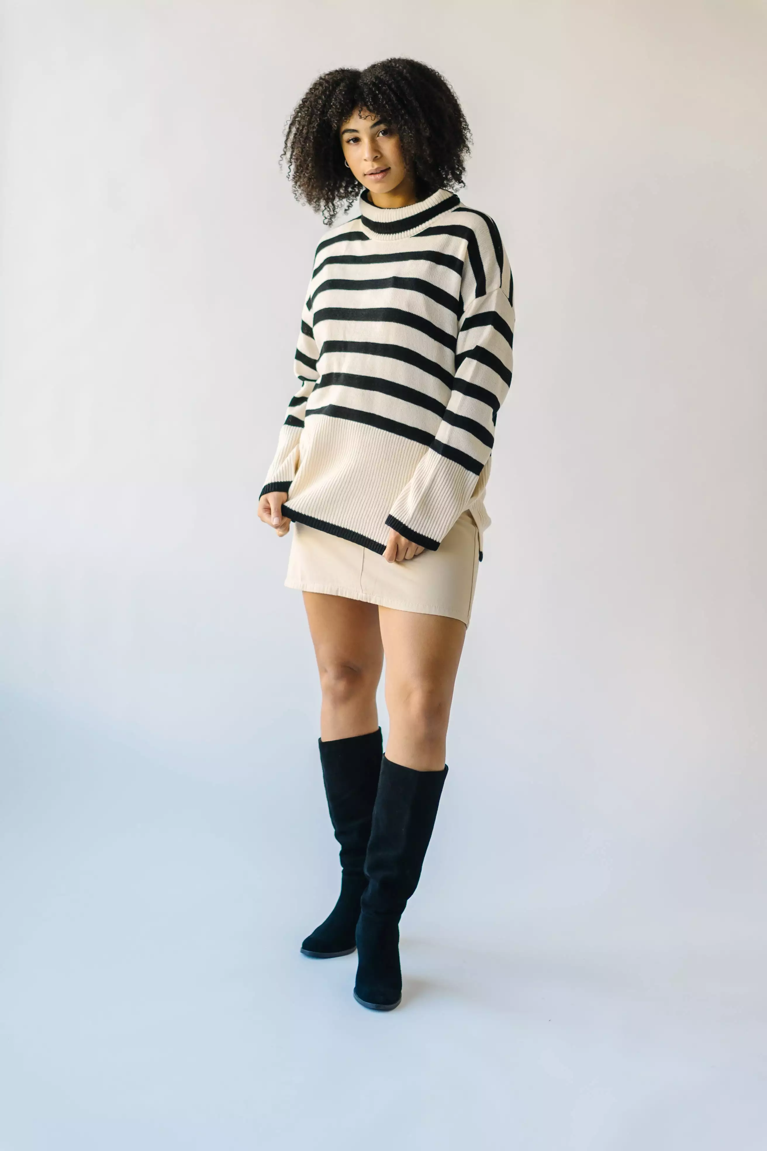 Bryson Striped Turtleneck Sweater Cream Black