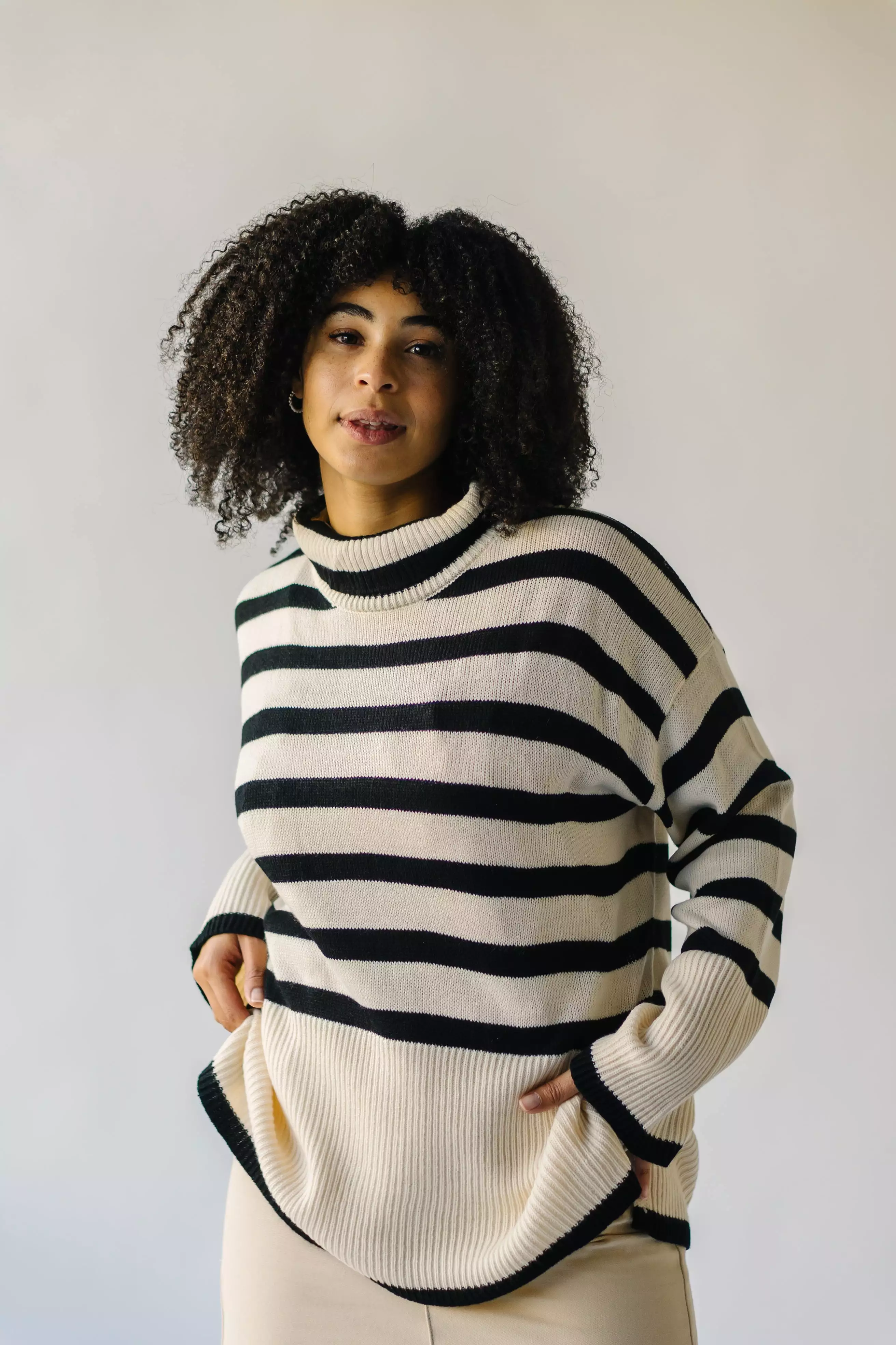 Bryson Striped Turtleneck Sweater Cream Black