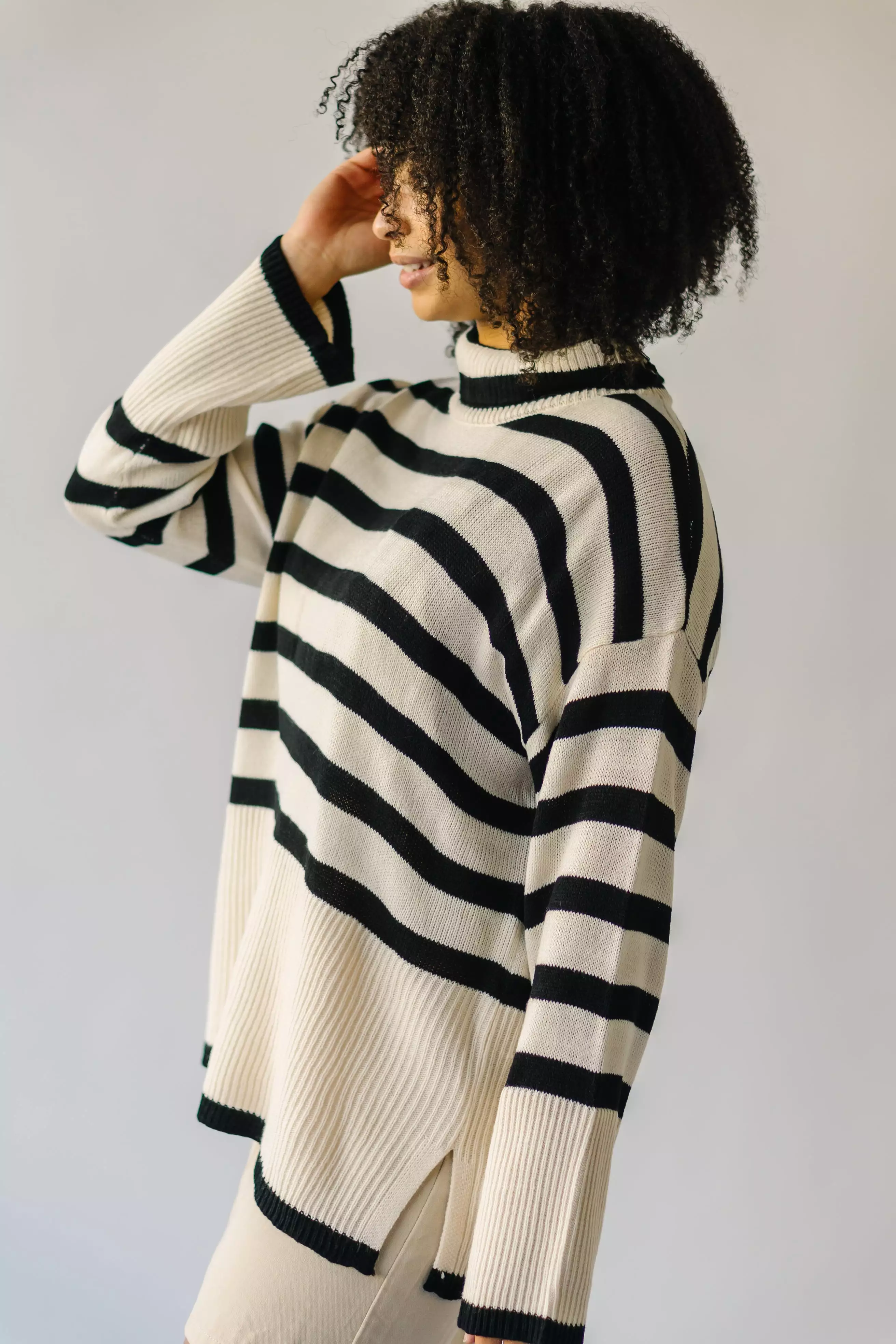 Bryson Striped Turtleneck Sweater Cream Black