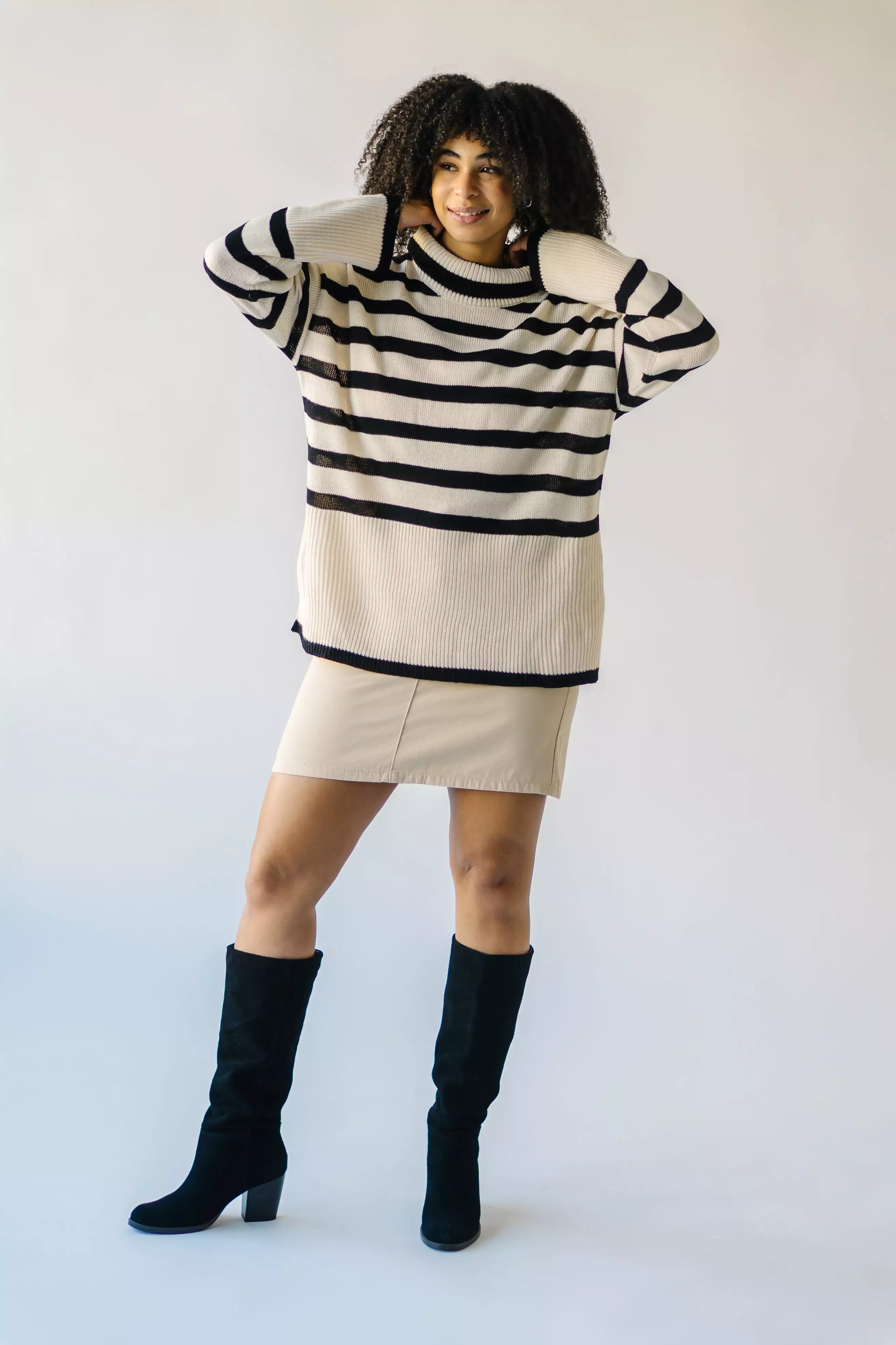 Bryson Striped Turtleneck Sweater Cream Black